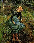 Young Canvas Paintings - Young Peasant Girl with a Stick
